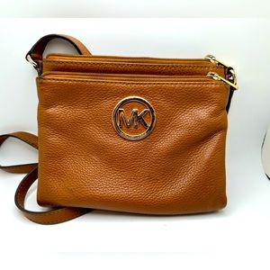 Michael Kors Honey Brown Pebbled Leather Crossbody Bag
